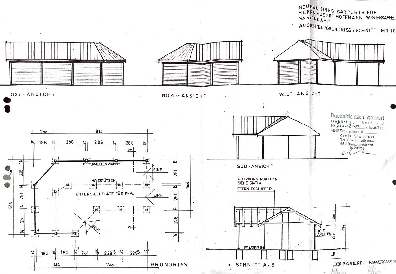 Grundriss und Ansichten Carport